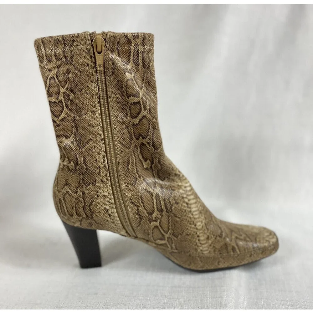 Aerosoles Blue Gene Stretch Mid-Calf Boot Women's Size 6.5M Brown Snake Pattern - Picture 8 of 15